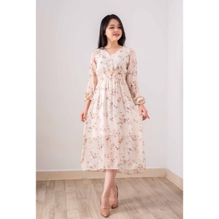 Váy Hoa ulzzang dáng dài cúc bọc voan tơ Quảng Châu Đầm hoa nhí vintage dáng dài Juka Shop