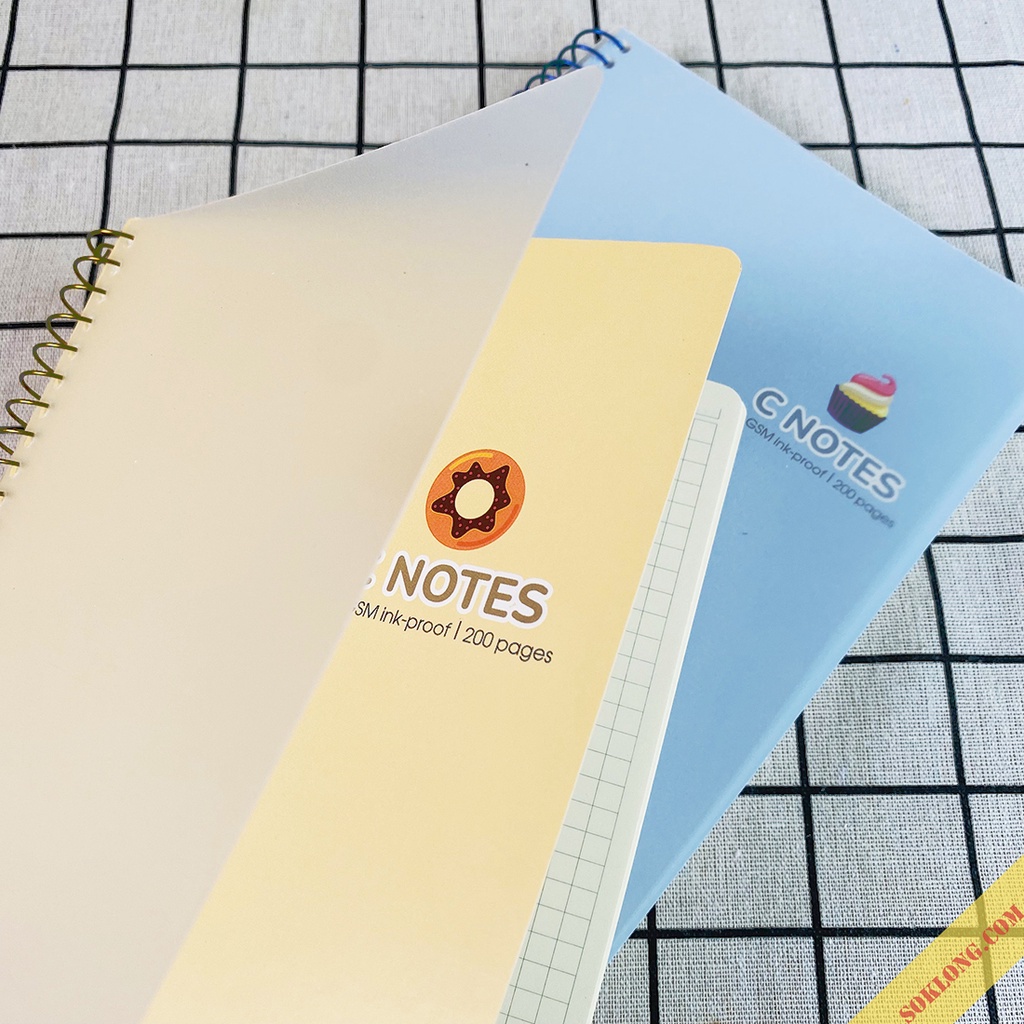 Vở note cornell B5 200 trang bìa nhựa lò xo đơn C Notes ruột dot và caro (6x6)mm SoKLONG, tập sổ Klong MS 588