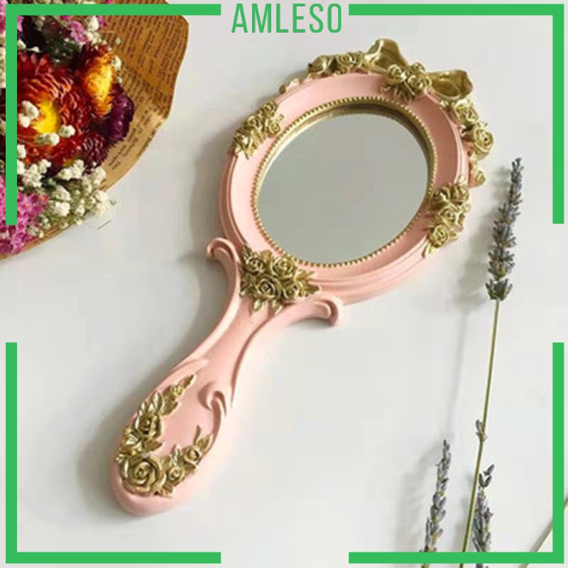 [AMLESO] Hand Held Mirror Vintage Handheld Mirror with Handle Decorative Vanity Makeup Mirror Cosmetic Travel Mirrors Compact Beauty Salon Mirrors