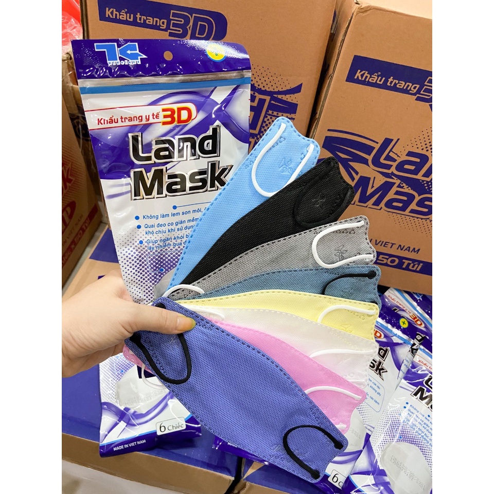 KHẨU TRANG KF94 LAND MASK XANH THAN HOẠT TÍNH TÚI 6 CHIẾC