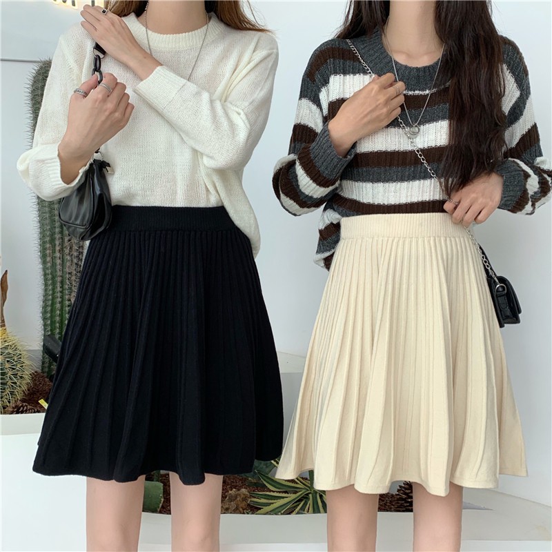 Chân váy Len Ngắn Xếp ly Dáng chữ A Lưng cao Màu trơn Ulzzang Hàn Quốc Chân váy Len Ngắn Cạp cao Thu Đông | BigBuy360 - bigbuy360.vn