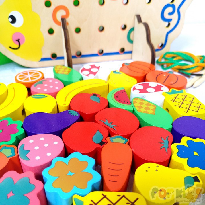 Bộ đồ chơi phát triển kỹ năng vận động tinh, XÂU HẠT GỖ HÌNH CÂY NHÍM, 0-6 tuổi ETOYS