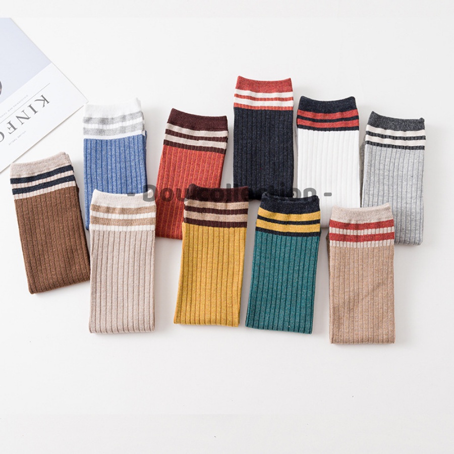 [Nowship2h] Vớ Tất Nữ Cổ Cao Cotton Trơn Cổ Sọc Thời Trang Thu Đông Phong Cách Nhật Bản Dễ Thương Nhiều Màu - Mã TV029