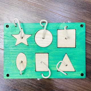 Đồ Chơi Gỗ, Phụ Kiện Làm Bảng Bận Rộn Busy Board Bảng Hình Khối Có Dây Buộc Benrikids