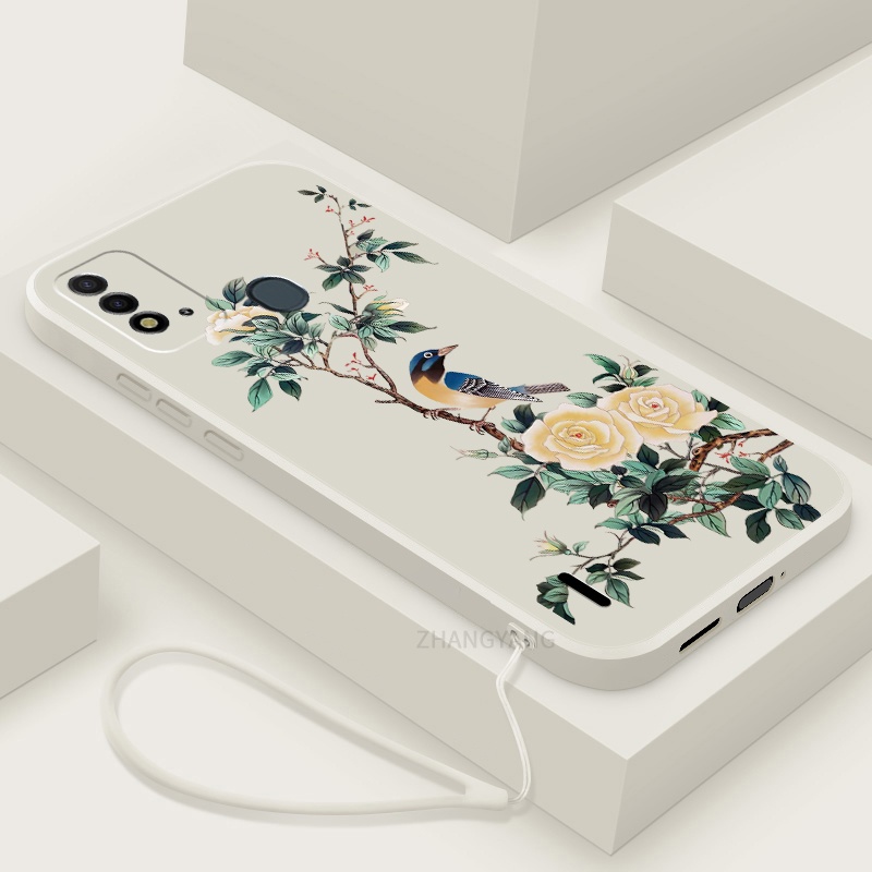 Ốp Điện Thoại TPU Mềm Họa Tiết Hoa Và Chim Có Dây Đeo Cho Itel p37
