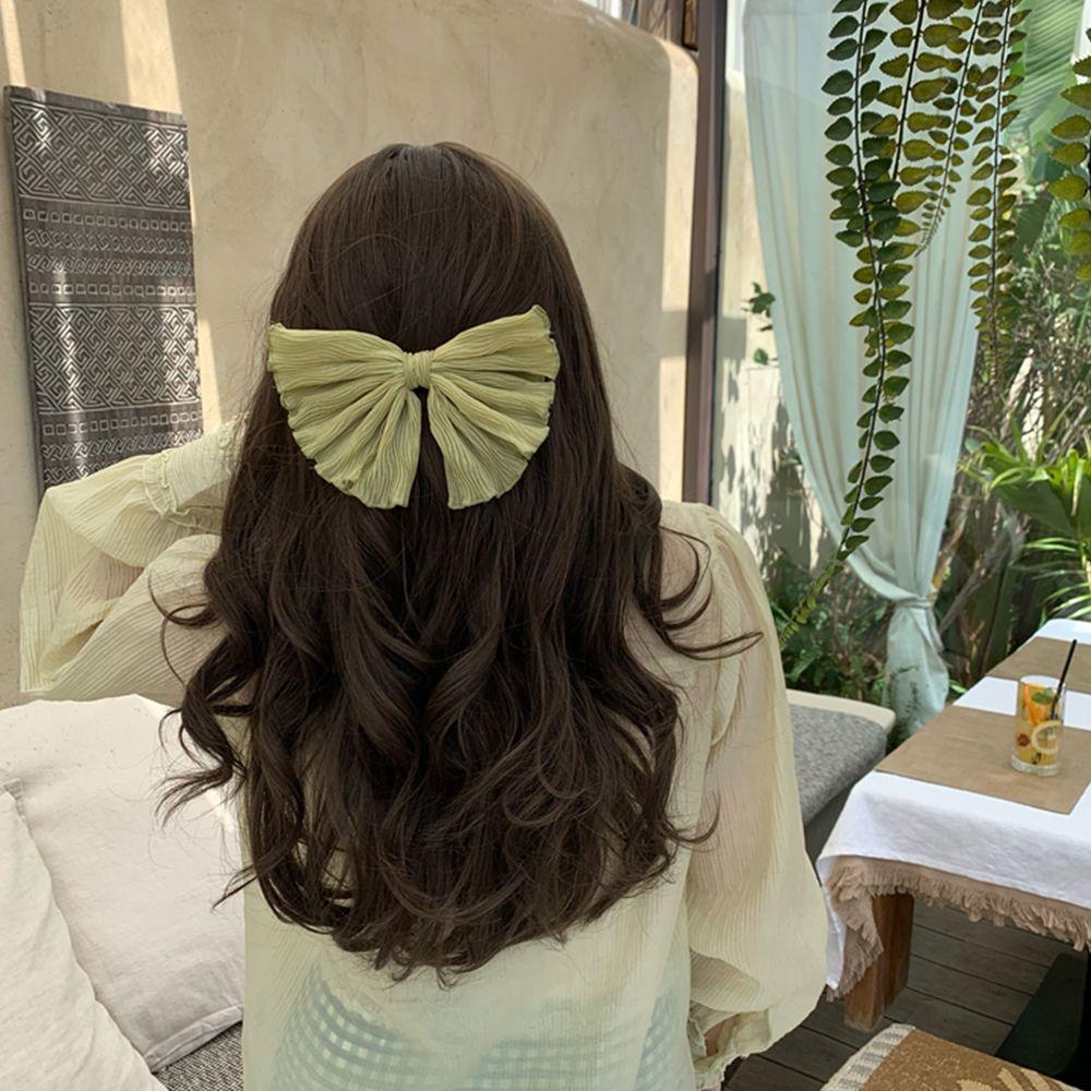 Kẹp Tóc Nơ Xếp Ly Màu Ngà Phong Cách Hàn Quốc Sang Trọng