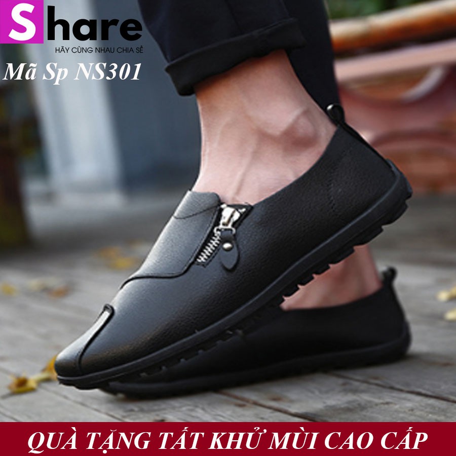 TẶNG TẤT LƯỜI CAO CẤP - Giày Lười Nam Hàn Quốc Màu Đen