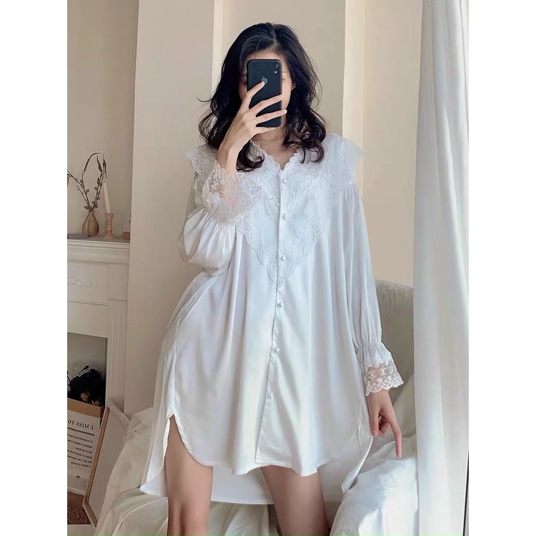 Váy ngủ lụa sơ mi gấu hồng MIEMMOC chuẩn hàng lụa warm QCCC  kenshop0602- hàng có sẵn ( video+ảnh thật)