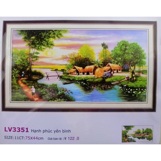 Tranh thêu chữ thập phong cảnh nông thôn Hạnh phúc bình yên LV3351