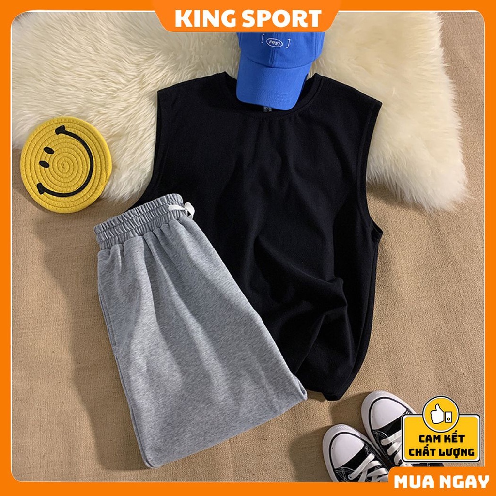 Bộ quần áo mùa hè nam nữ ba lỗ tank top form rộng tập gym vải thun mềm mịn thoáng mát đẹp cao cấp thể thao KING SPORT