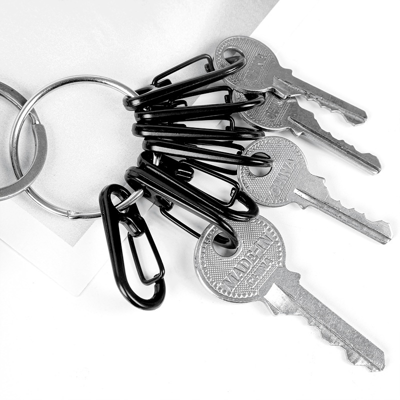 Móc treo chìa khóa carabiner hợp kim kẽm màu đen tiện lợi dành cho mang theo đi cắm trại