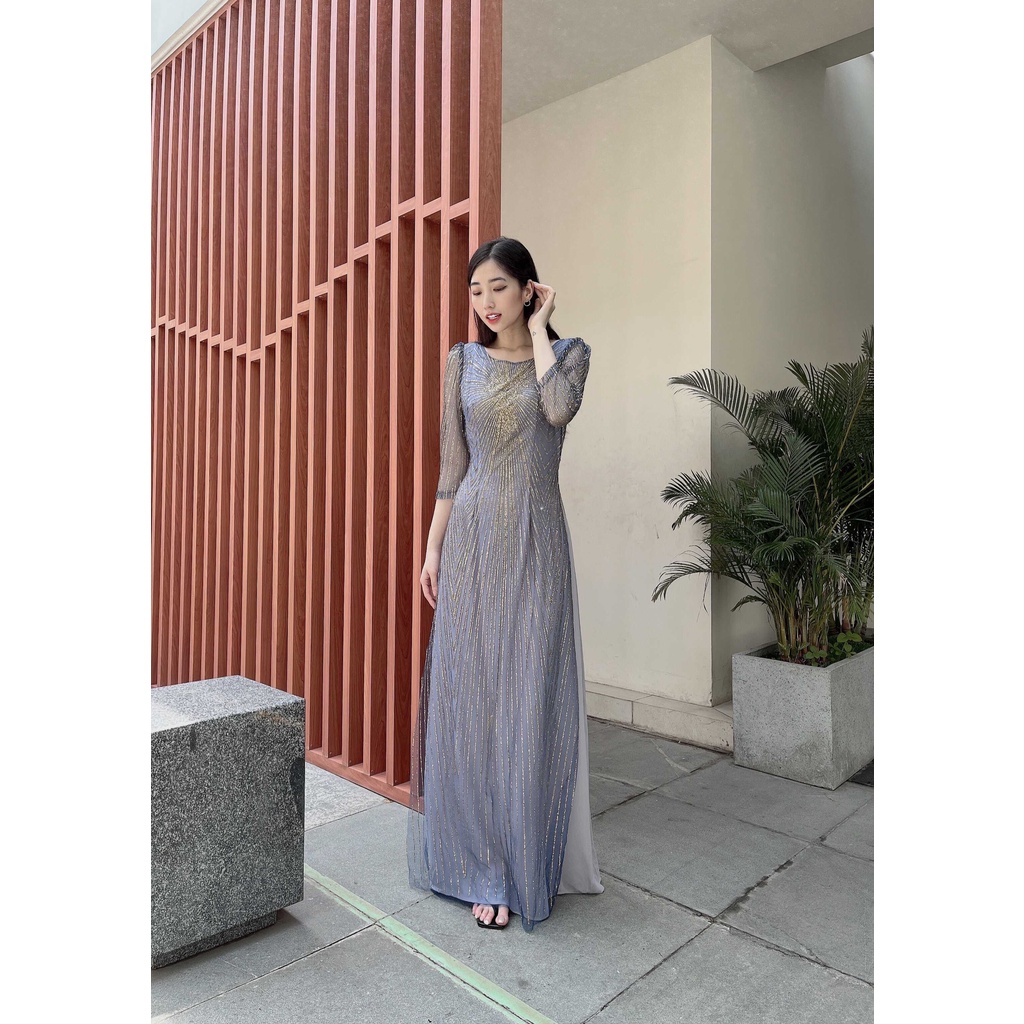 đầm dự tiệc dạ hội cho mẹ, thiết kế 2 lớp sang trọng, lấp lánh kim tuyến