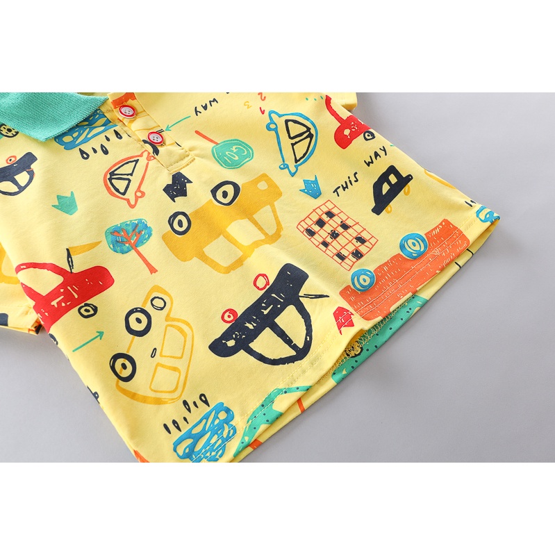 Set Đồ Mùa Hè 2 Món Gồm Áo Thun In Hình Xe Hơi Hoạt Hình Và Quần Ngắn Thời Trang Cho Bé Trai Và Gái