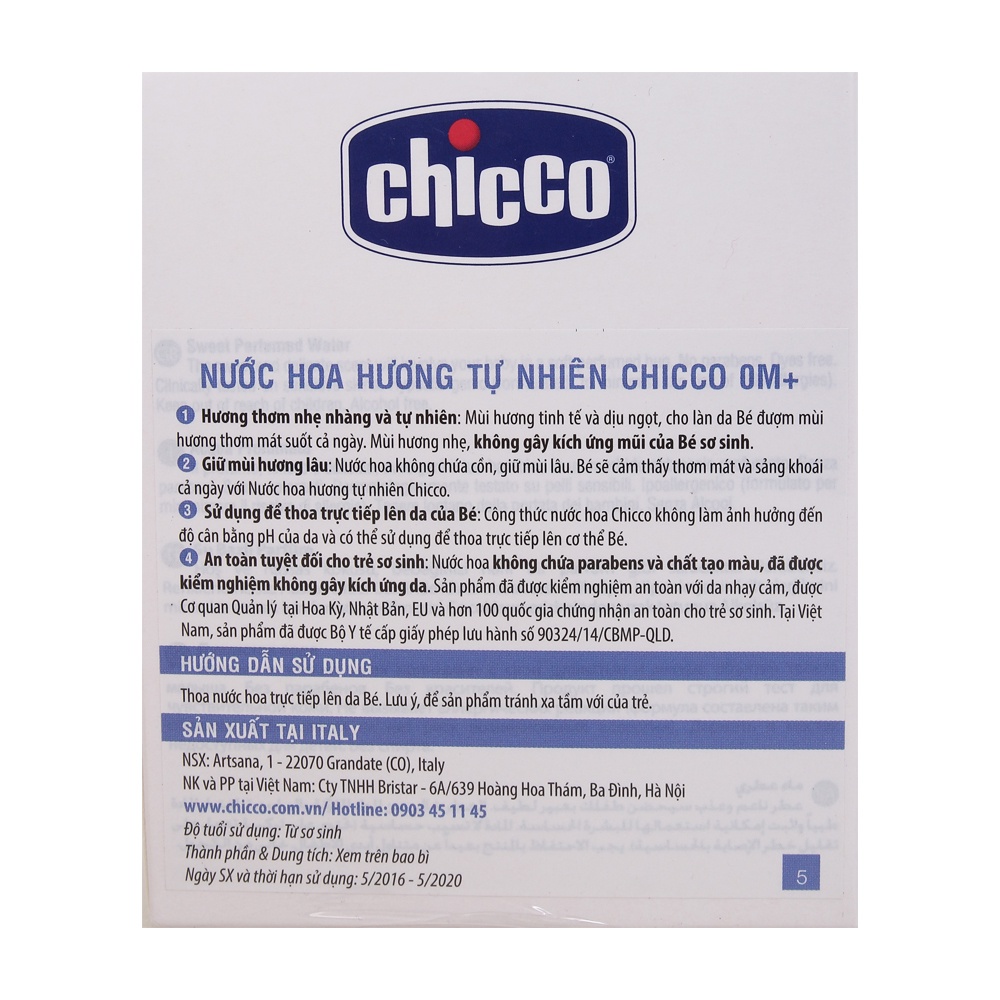Nước hoa Chicco hương tự nhiên 0M+ 100ml