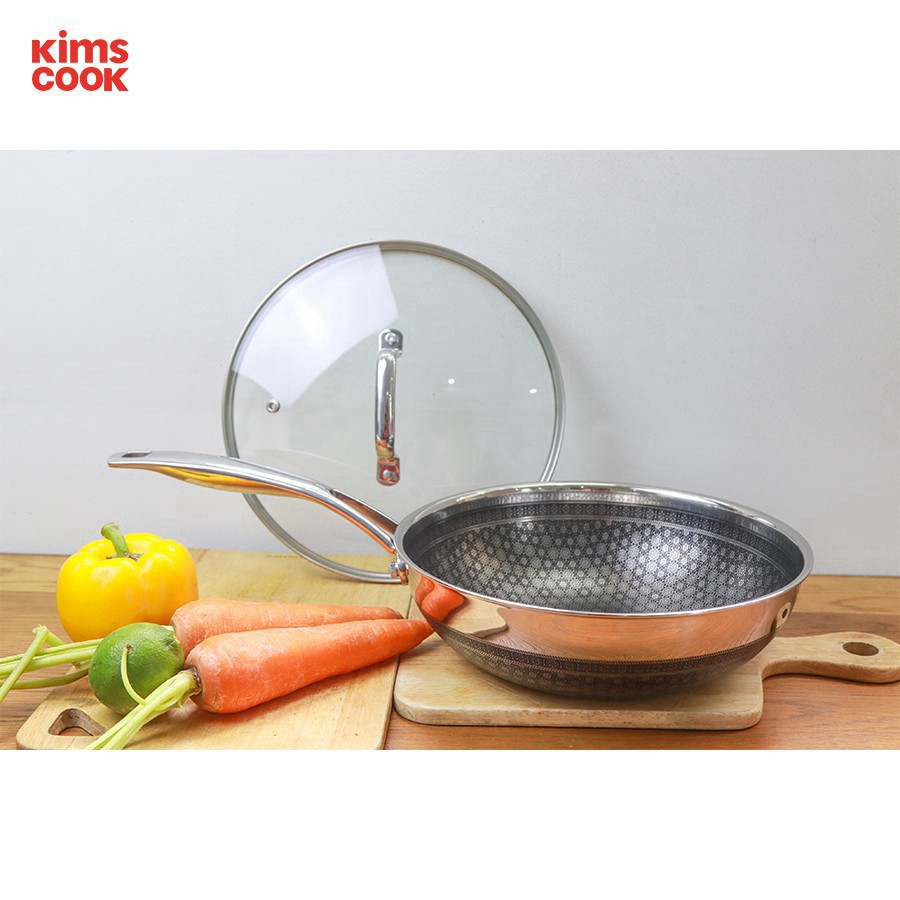 Chảo chống dính 2 mặt sâu lòng KimsCook BLACKCUBE dòng noonsong 3 lớp đúc liền đáy liền inox 304 cào không xước,siêu bề