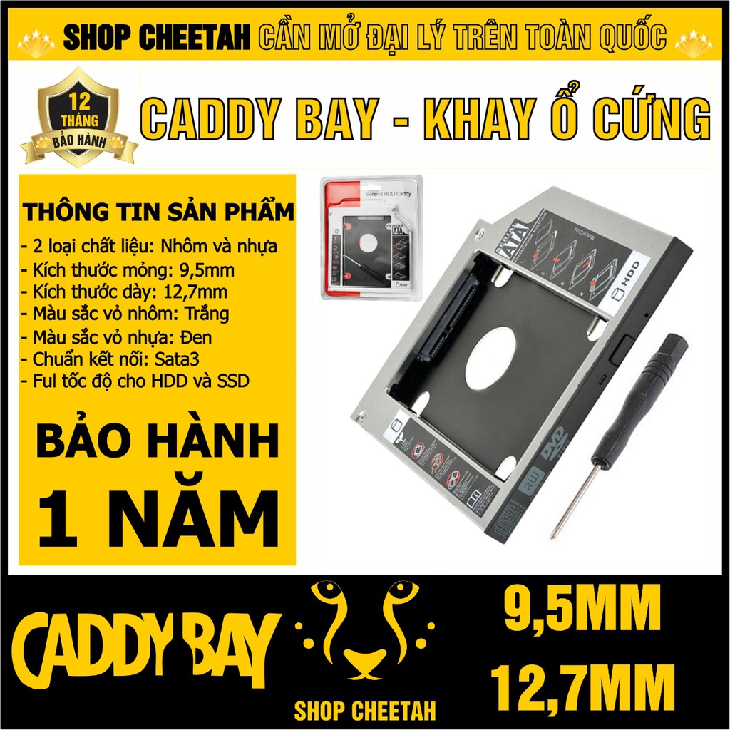 Caddy Bay Sata3 cho SSD và HDD 2,5” - Vỏ Nhôm/Nhựa – Size: 9.5mm và 12.7mm – Khay ổ cứng thay thế ổ DVD