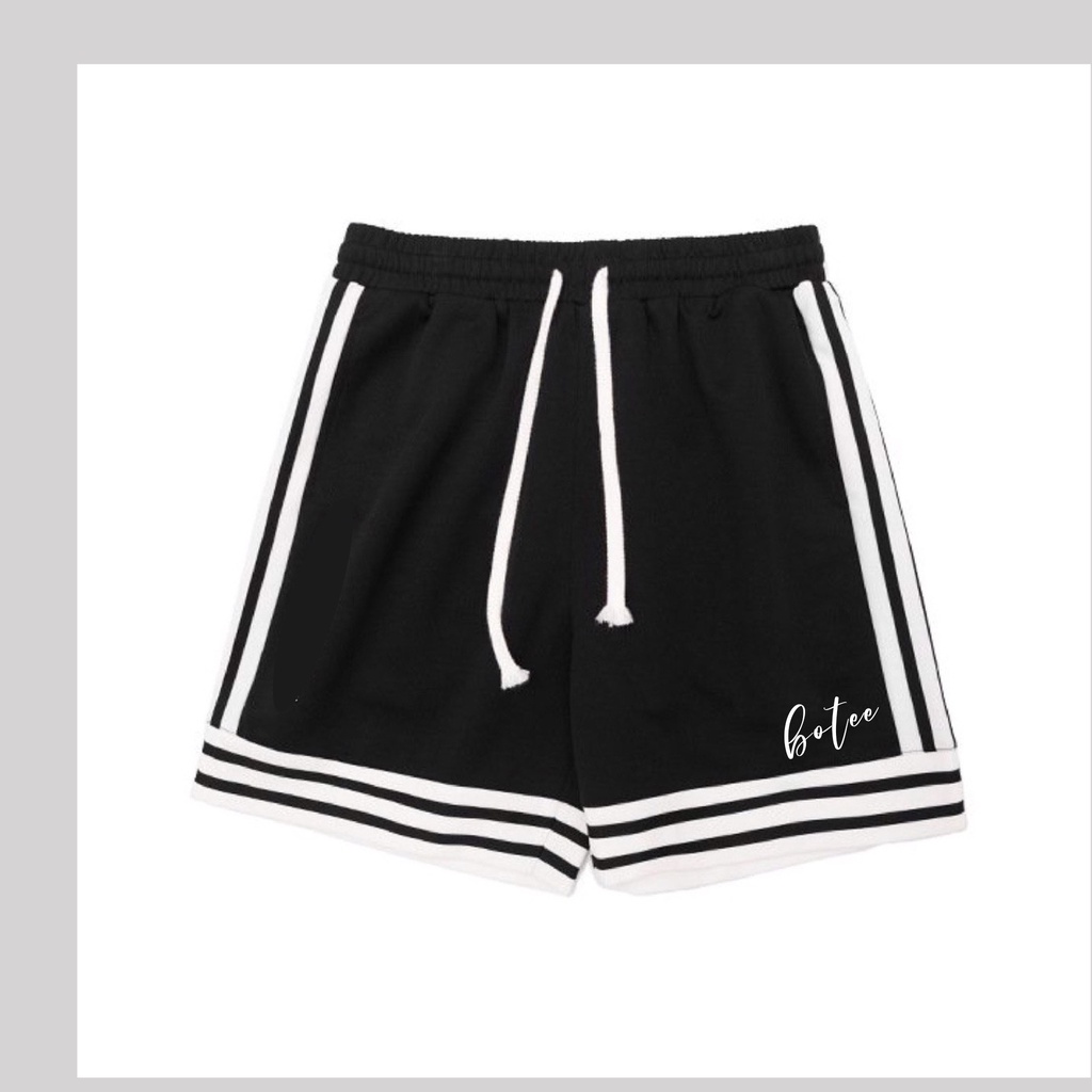 Quần short Baseketball 2v unisex line sọc thể thao ống rộng vải poly 2 da 4 chiều
