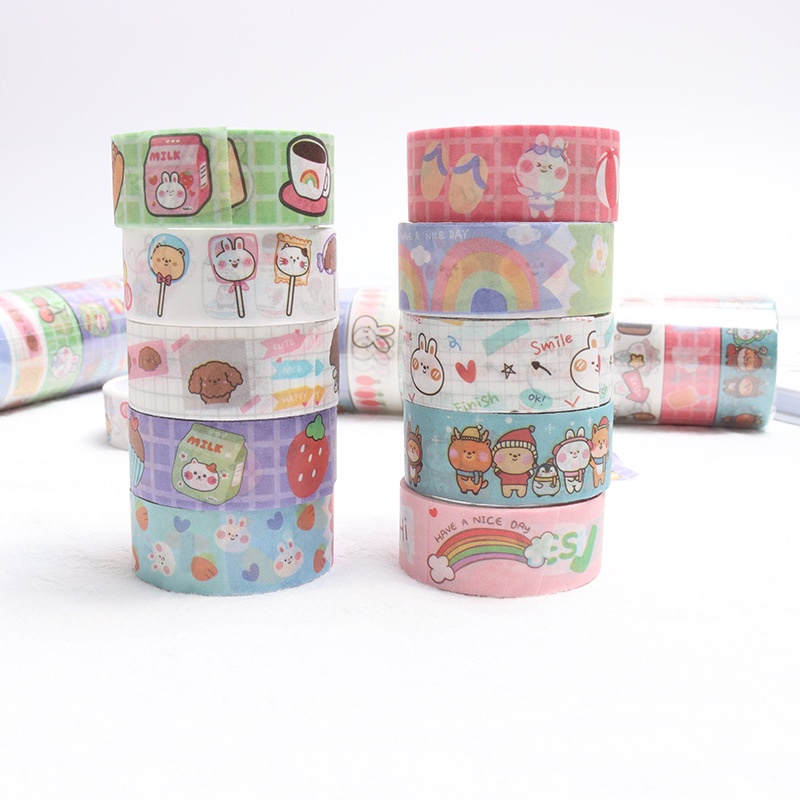 Zanmo Băng Keo Giấy Dính Washi Tape Gấu Thỏ Mèo Cún Trang Trí Xinh Xắn 5 Mét