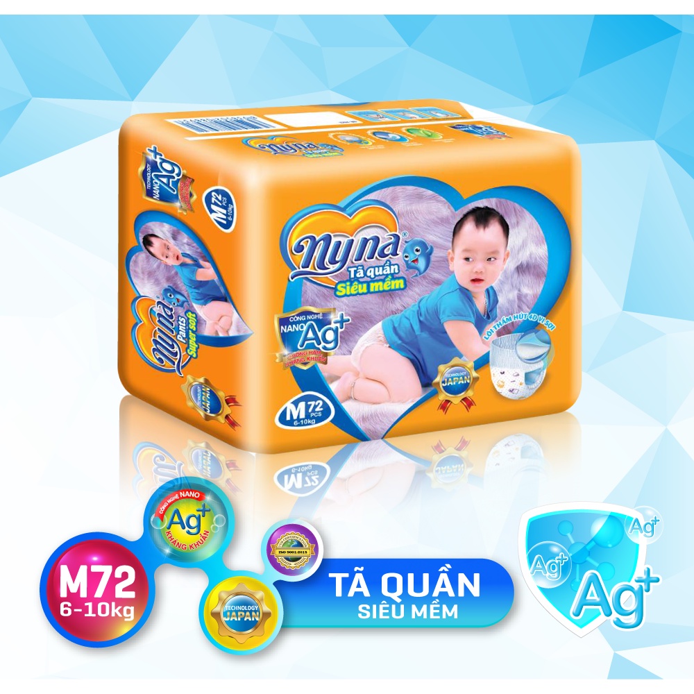 Tã Quần NyNa Size M 72 Miếng Siêu Mềm Siêu Thấm. Bỉm Quần Nyna Chính Hãng. Tả quần size M khô thoáng chống tràn