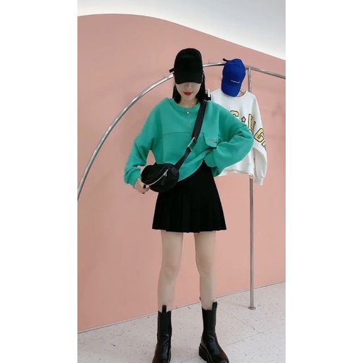 Chân váy chữ a lưng cao màu đen thiết kế xếp ly nữ tính