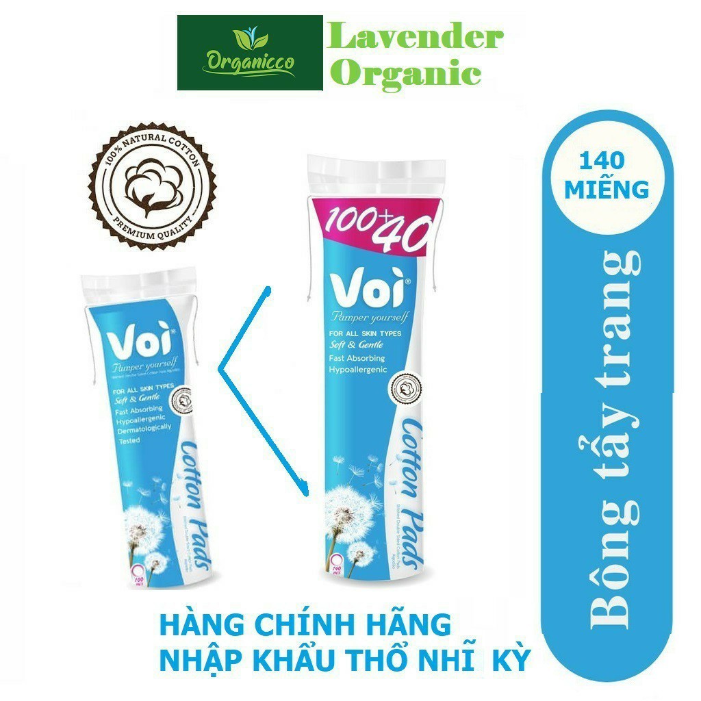 Bông tẩy trang Hữu Cơ / Bông tẩy trang Voi 140 miếng 100% Coton hàng chính hãng nhập khẩu Thổ Nhĩ Kỳ - Voi Cotton Pads