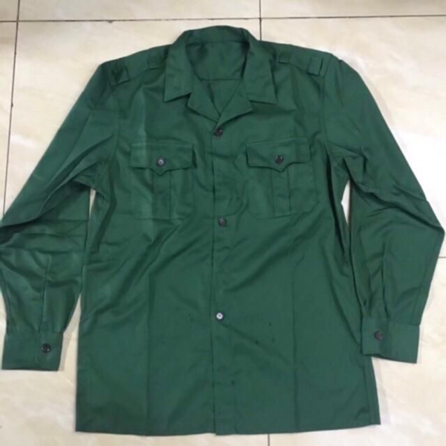 Quần Áo Bảo Hộ Lao Động Nam Nữ Màu Xanh Lính Vải Kaki Đẹp