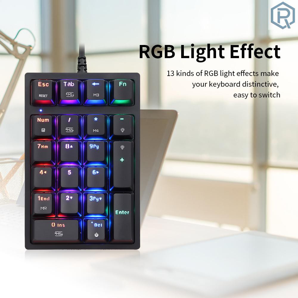 Bàn phím cơ Motospeed K24 21 phím có dây với 13 hiệu ứng đèn RGB