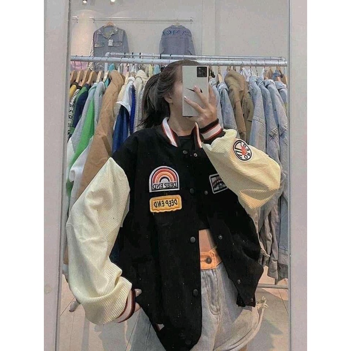 Áo khoác bomber phối tay trắng Ulzzang Unisex