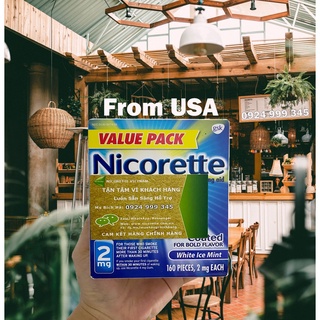 Kẹo Nicorette 2mg hàng Mỹ hộp 160 viên vị bạc hà cai thuốc lá siêu hiệu quả (Date Mới)