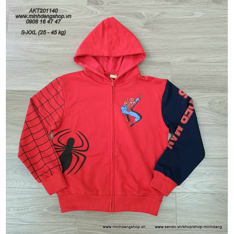 Áo khoác chất thun da cá phối màu đẹp với hình Spiderman cực ngầu (20-40kg)