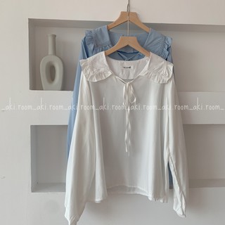 Áo sơ mi cổ bèo vuông buộc dây