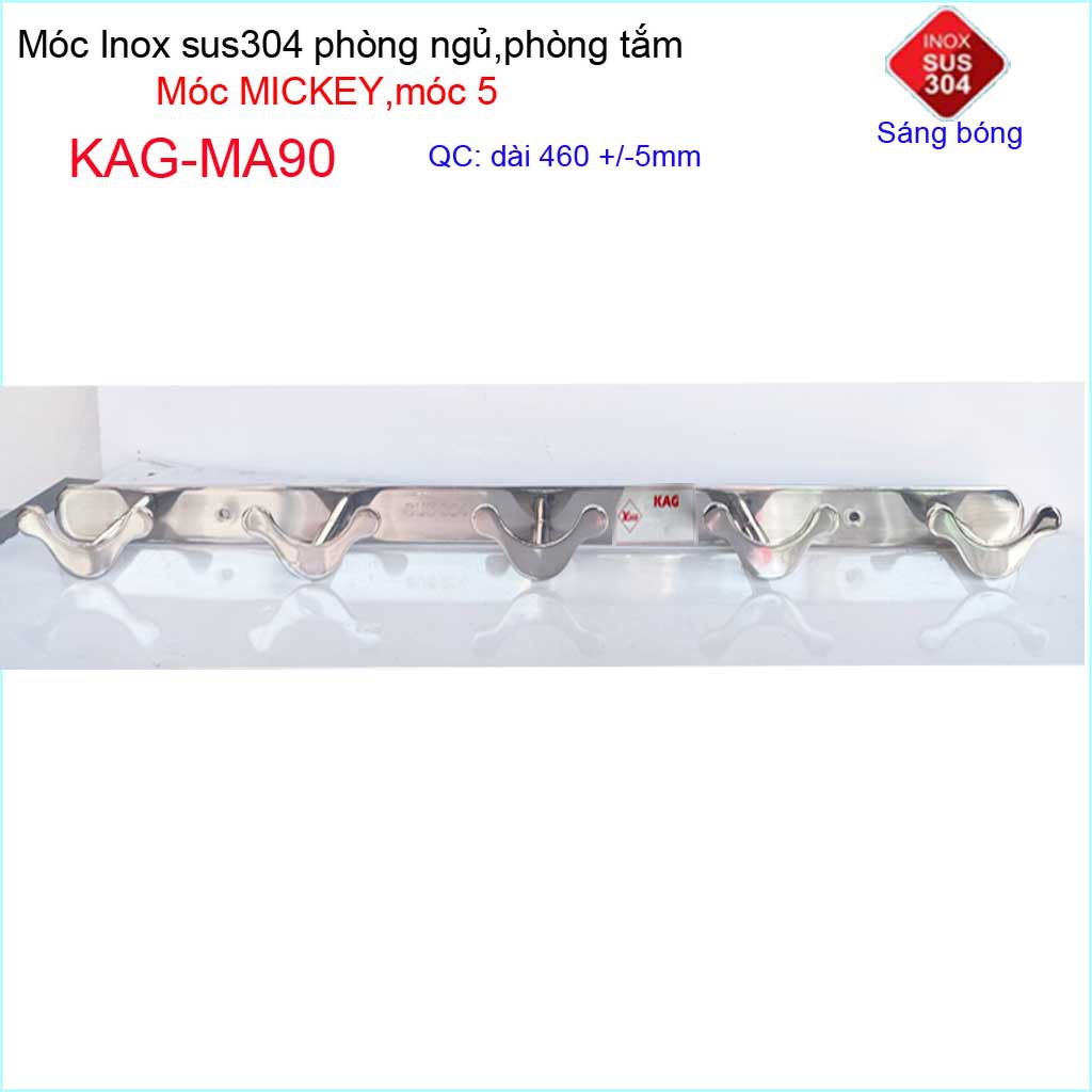 Móc mickey treo quần áo inox 304 cao cấp dày, móc Kace 5 móc treo đồ nhà tắm KAG-MA90