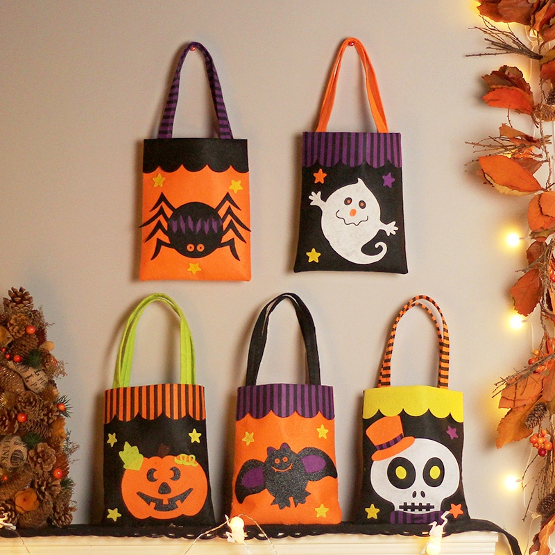 Túi Đựng Kẹo Halloween Bằng Vải Không Dệt Hình Bí Ngô Ma Bí Ngô Dễ Thương