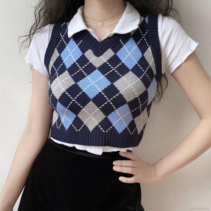 Áo Tank Top Dệt Kim Cổ Chữ V Kẻ Sọc Màu Tương Phản Cá Tính Cho Nữ | BigBuy360 - bigbuy360.vn