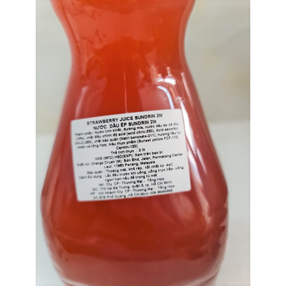[Bình lớn 2 Lít – DÂU TÂY] NƯỚC ÉP TRÁI CÂY [Malaysia] SUNDRIN Strawberry Fruit Drink (halal) (tmth-hk)
