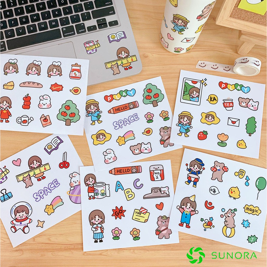 Sticker Decal Trang Trí Cô Gái Cute Nhật Bản Miếng Dán Sổ Tay Vali