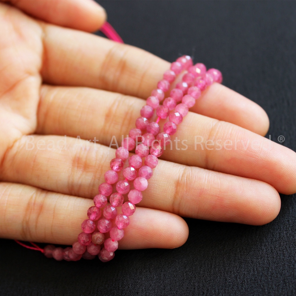 [1 Hạt] 3MM Tourmaline Hồng Loại AAA, Mệnh Hoả, Thổ, Đá Phối Vòng Tay Phong Thuỷ, Chuỗi Hạt S50 - Bead Art