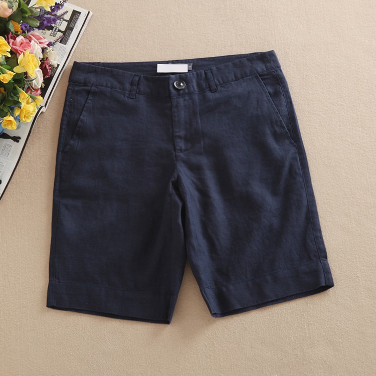 Quần Short Cotton Lanh Lưng Vừa Màu Trơn Thời Trang Đi Biển Mới