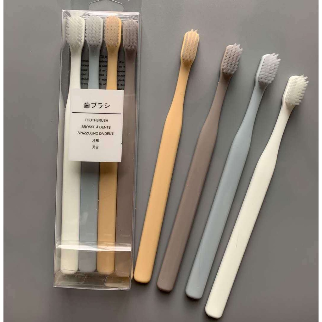 Set 4 bàn chải đánh răng đầu mềm màu macaron cho người lớn