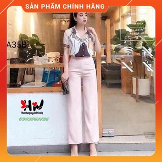 Quần suông ống rộng, Quần tây nữ ống suông cạp cao khóa trước chất liệu trượt cao cấp sang chảnh