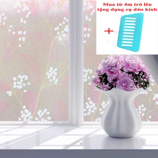 Decal dán kính mờ hoa lá hồng khổ 45cm và 90cm mã 9894