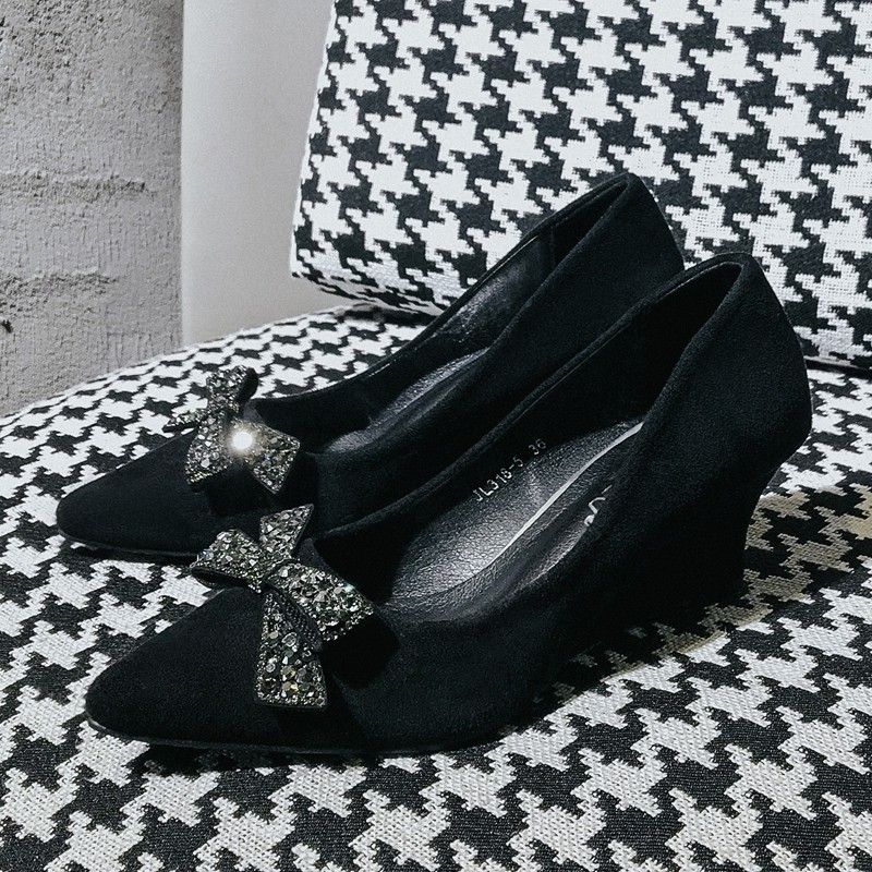 Giày đế xuồng nơ đá bền đẹp êm chân gót cao 5p và 8p size 33/40 300720 TP3