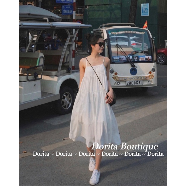 Váy 2 dây babydoll đũi bồng bềnh, Váy hai dây voan bồng bềnh dây điều chỉnh - Dorita Boutique