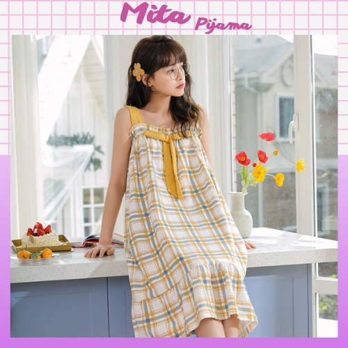Váy ngủ cotton cao cấp 2 dây đẹp mặc nhà siêu cute dễ thương – V1