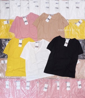 Áo phông cộc tay cổ tim chất Cotton giấy