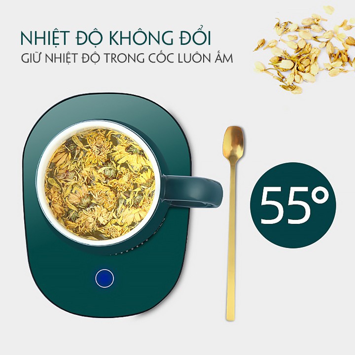 Bộ Cốc kèm đế hâm nóng giữ nhiệt và thìa mạ vàng, Đế hâm nóng cafe, sữa, trà, Hâm nóng được trên mọi chất liệu