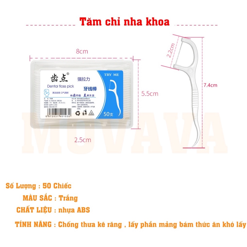 Hộp 50 Cây Tăm Chỉ Nha Khoa Chiếc Tăm Chỉ Nha Khoa Bảo Vệ Răng Miệng Chống Sâu Răng