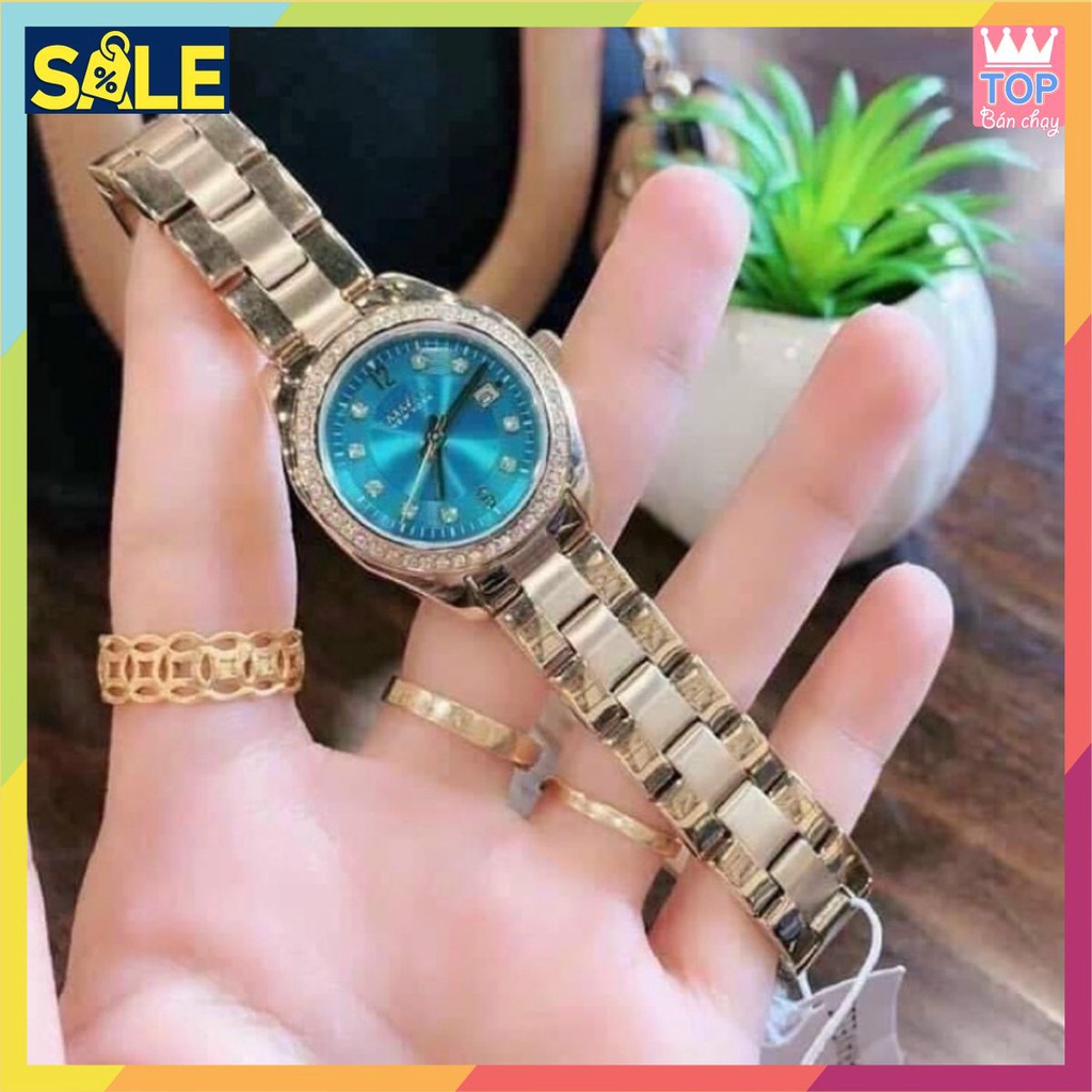 Đồng Hồ Nữ caravelle44M109 Case 28mm Đính Đá Mặt Xanh