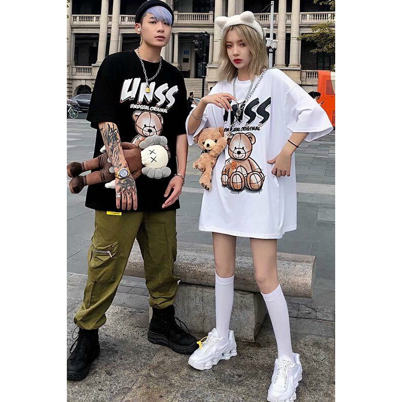 [Cao Cấp] Áo Thun Tay Lỡ Form Rộng Unisex in hình Gấu UNSS