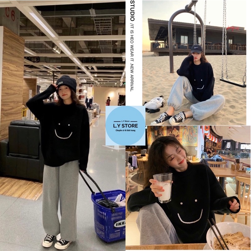 🌸 Quần ống boom jogger xám tiêu kèm áo dài tay form rộng màu đen cá tính🌸